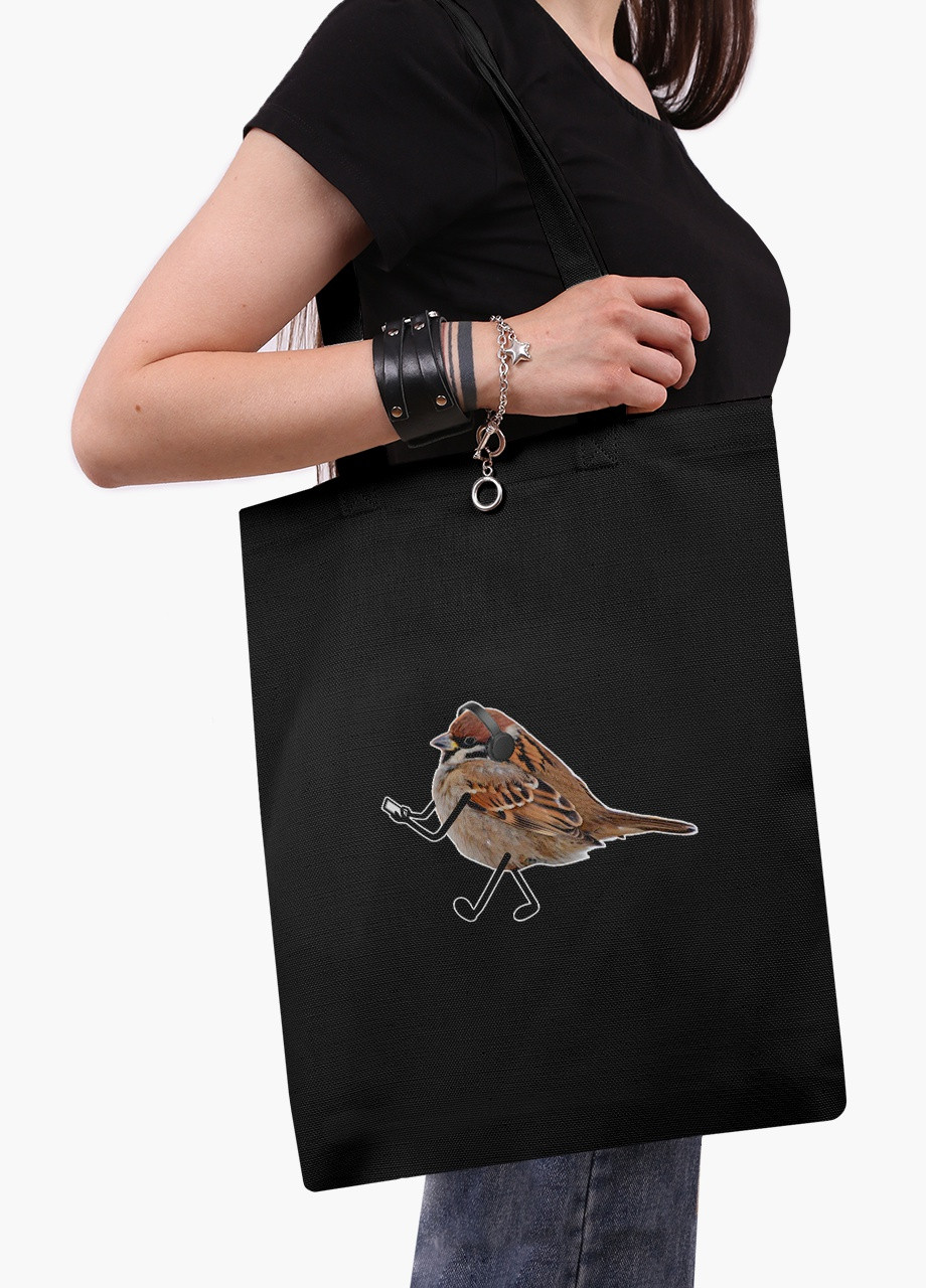 Еко сумка шоппер черная Птицы SWAG на молнии (9227-1539-BKZ) MobiPrint (236265468)