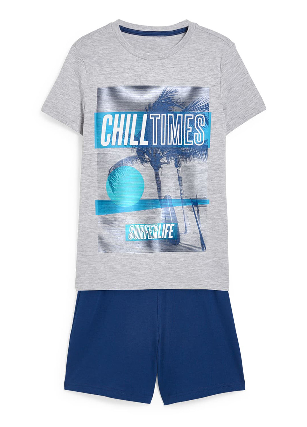 Серо-синий летний комплект (футболка, шорты) C&A