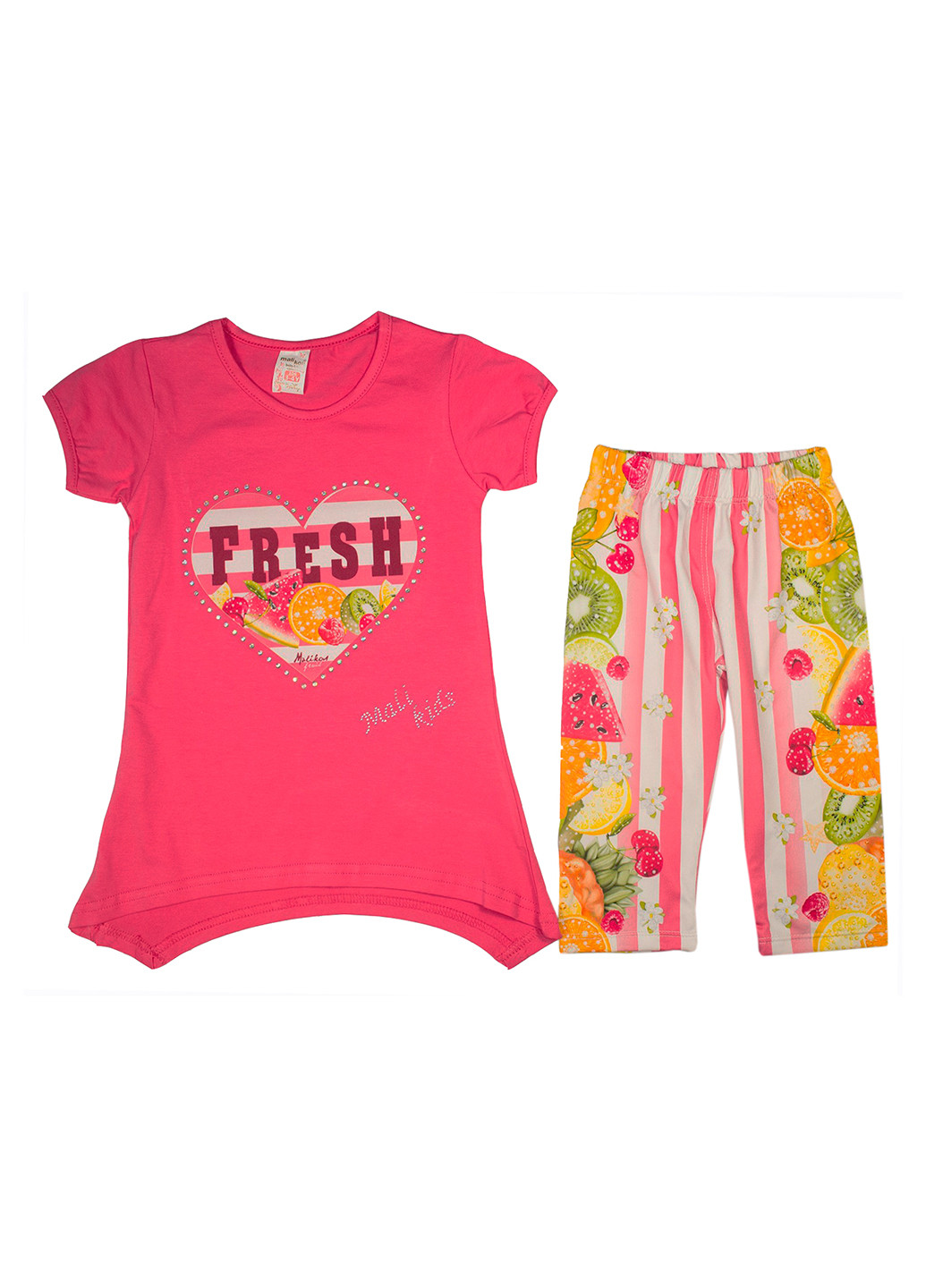 Розовый летний комплект (футболка, лосины) с коротким рукавом Mali Kon
