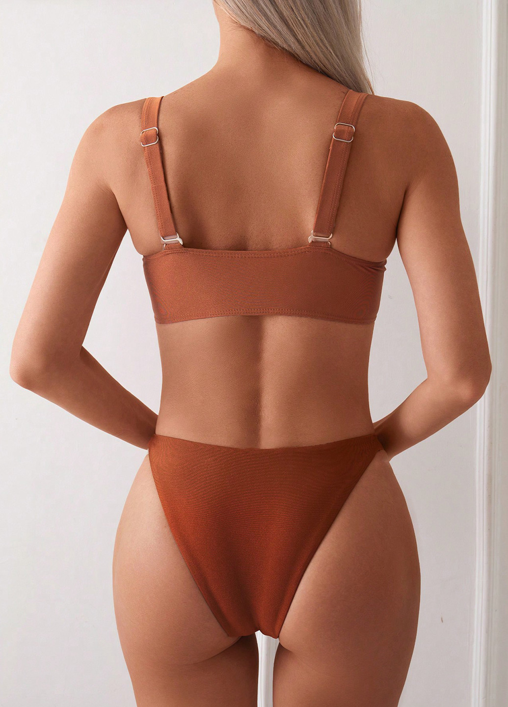 Світло-коричневий літній купальник (ліф, трусики) бікіні, бандо, роздільний SHEIN