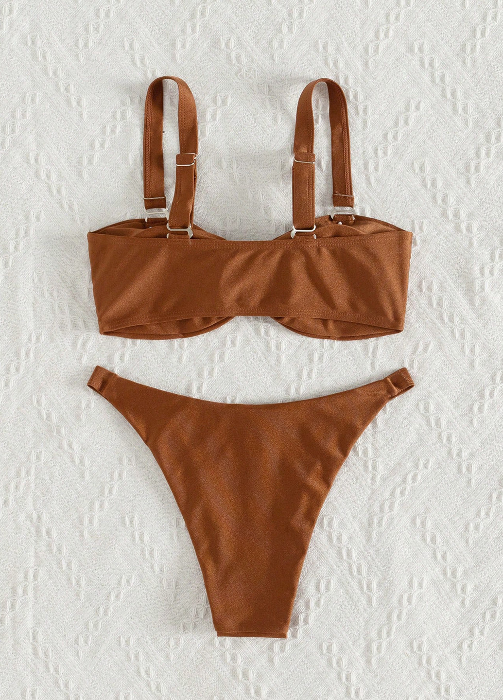 Світло-коричневий літній купальник (ліф, трусики) бікіні, бандо, роздільний SHEIN