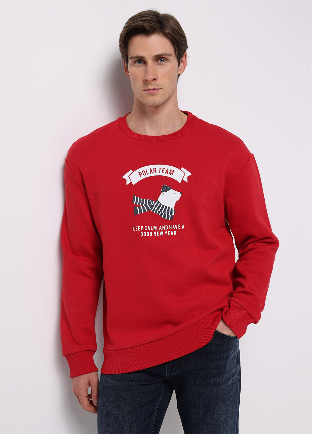 Красный свитшот Colin's надпись без декора (368131077)