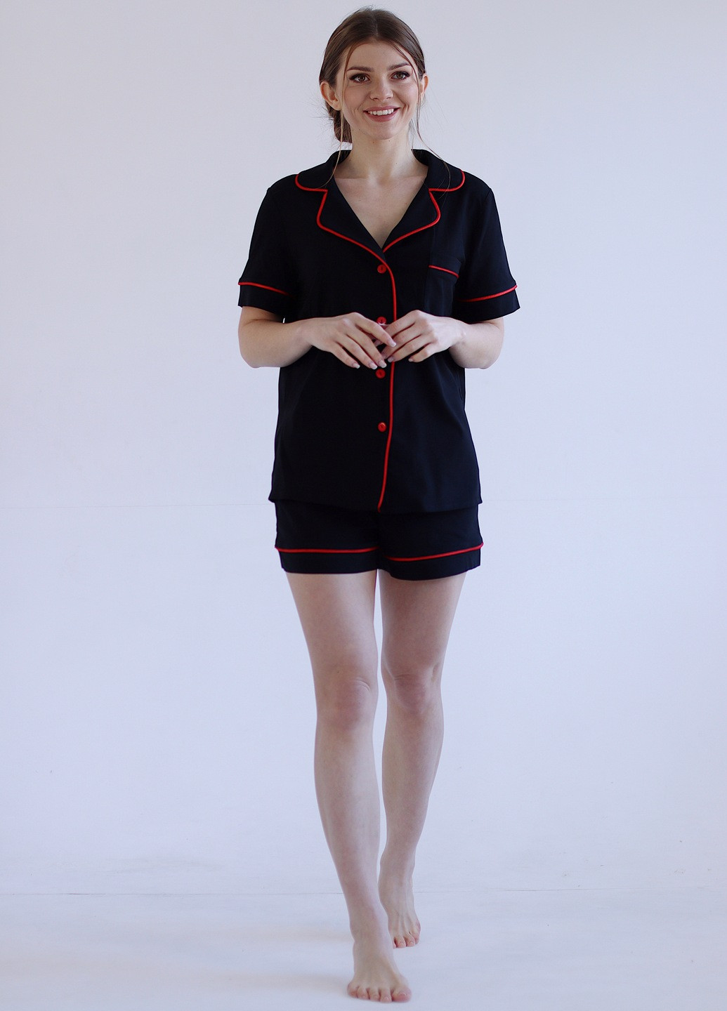 Чорна всесезон піжама (сорочка + шорти) сорочка + шорти GorLin