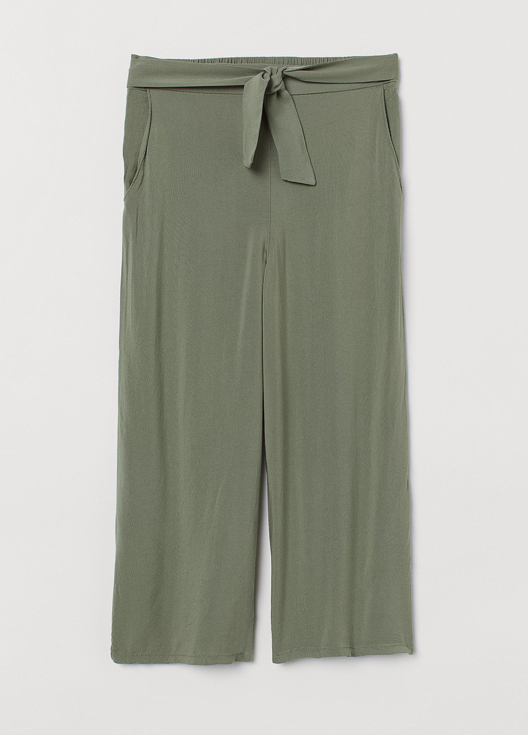 Хаки кэжуал летние прямые, укороченные брюки H&M
