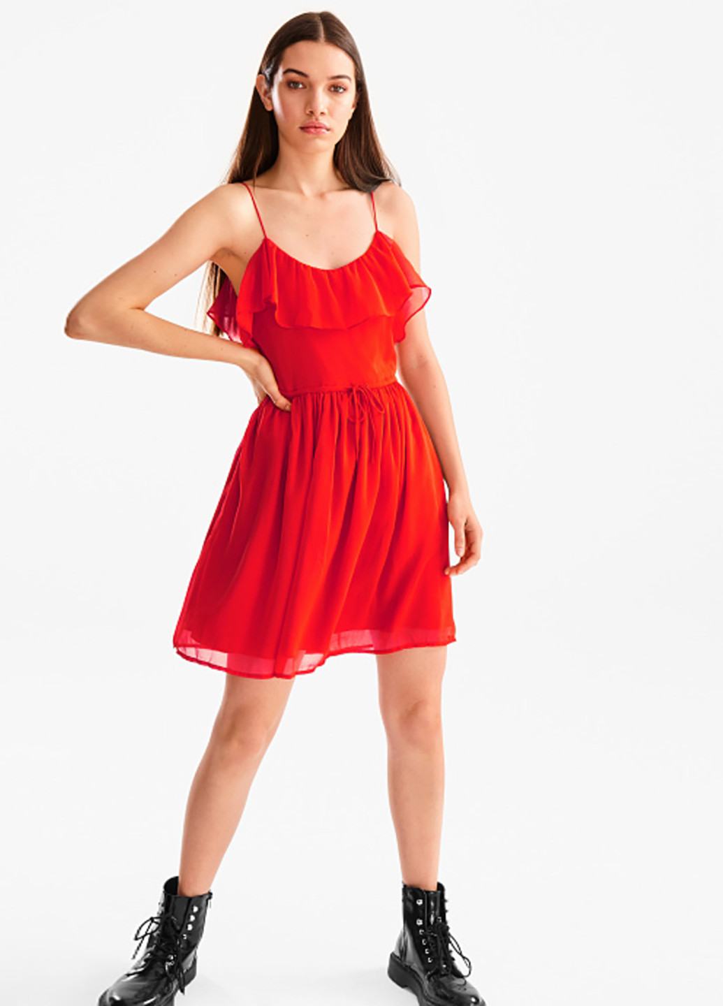 Красное кэжуал платье клеш C&A однотонное