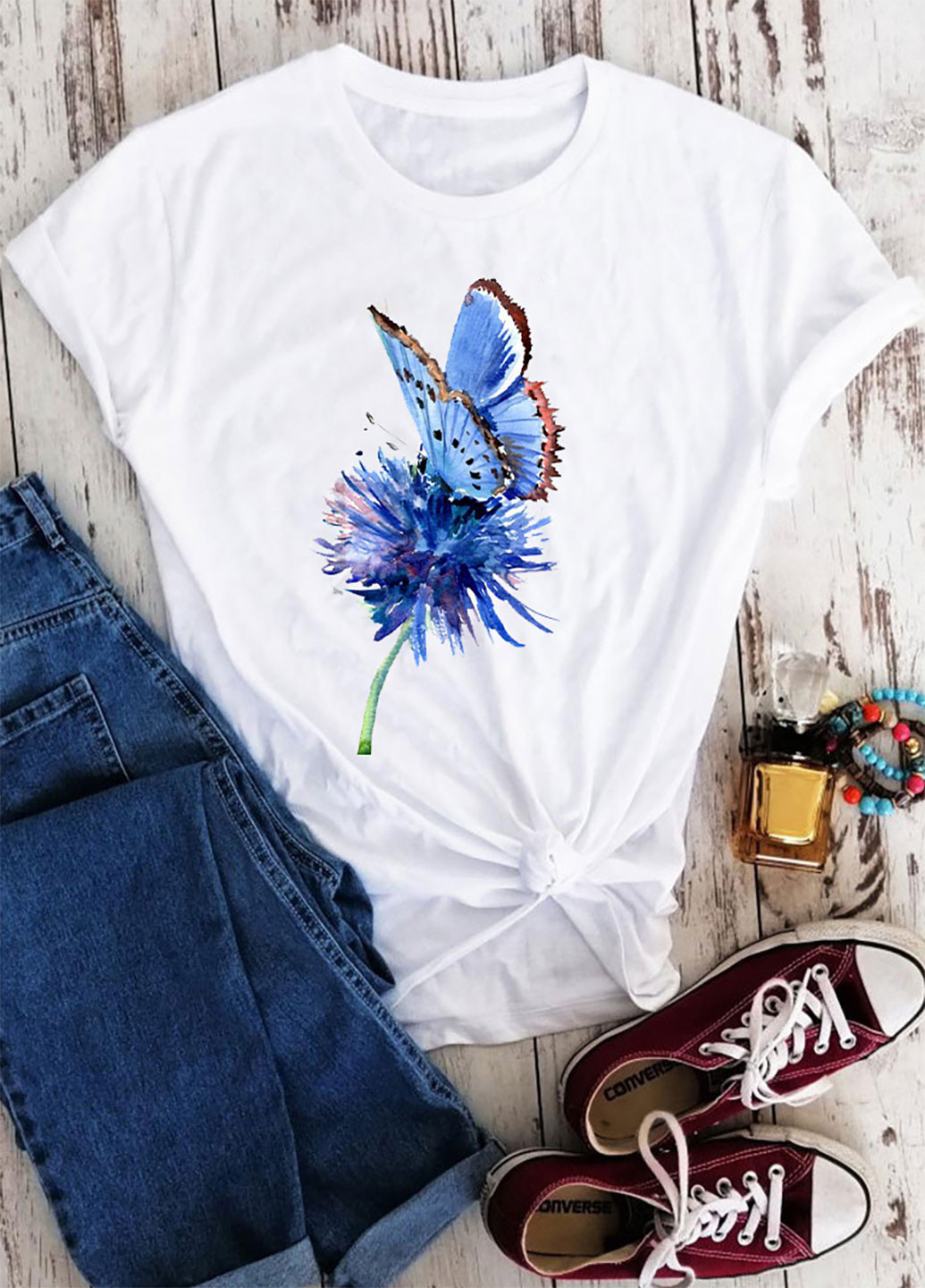Біла демісезон футболка біла блакитна метелик love & live Love&Live