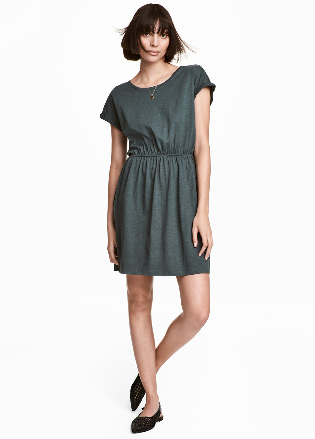 Темно-зеленое кэжуал платье клеш H&M меланжевое