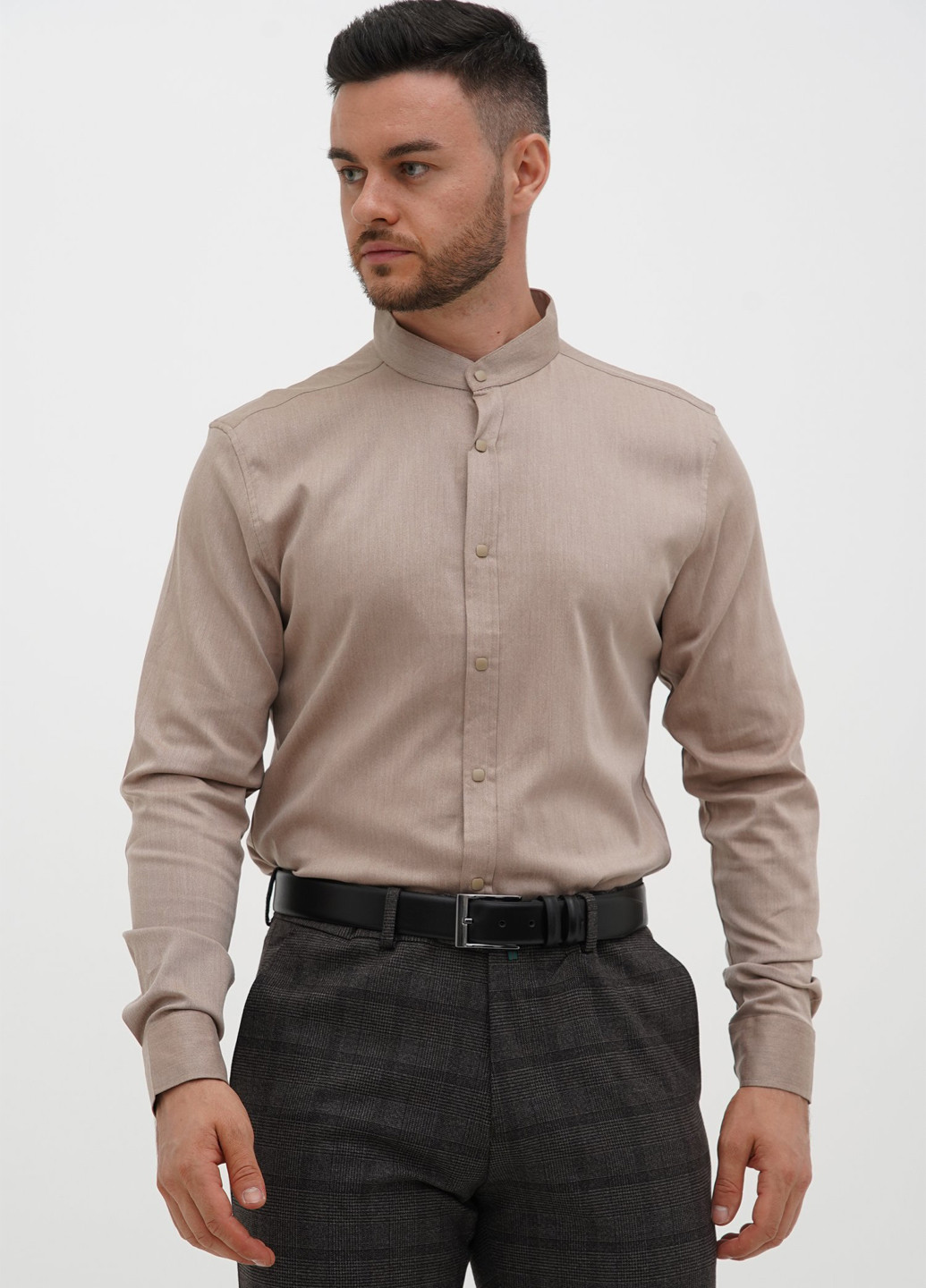 Бежевая классическая рубашка однотонная Trend Collection
