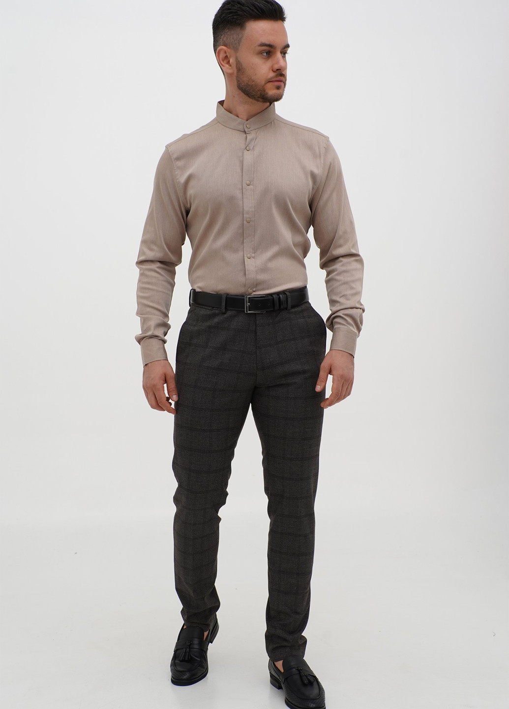 Бежевая классическая рубашка однотонная Trend Collection