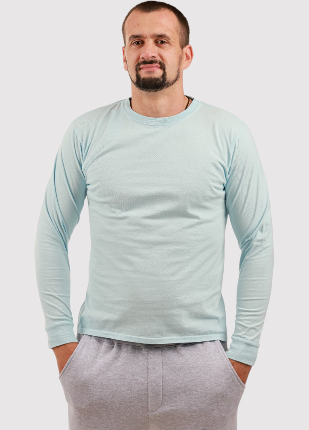 Светло-голубой демисезонный кэжуал лонгслив Blue 84 однотонный