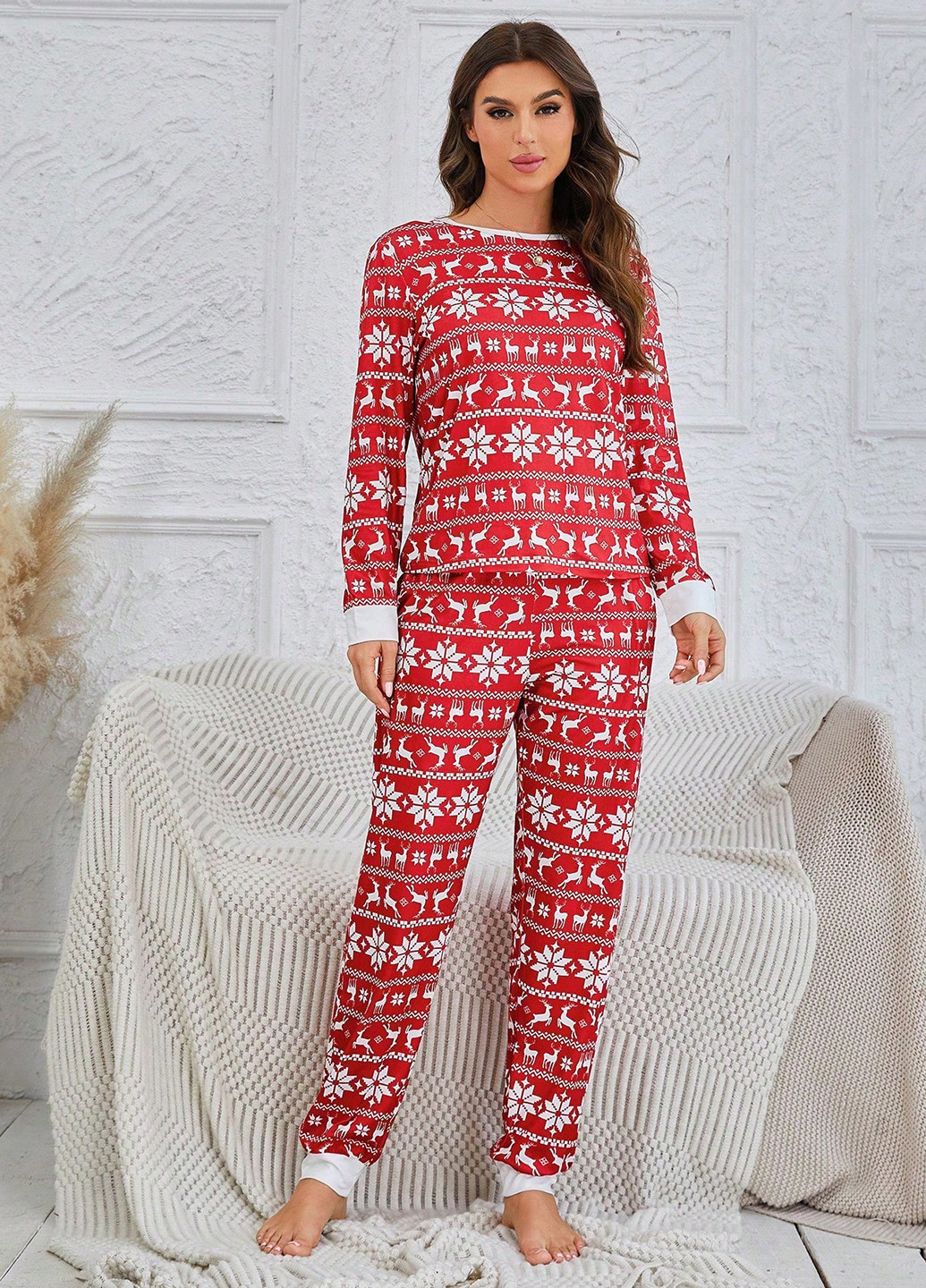 Красная всесезон пижама (лонгслив, брюки) лонгслив + брюки SHEIN