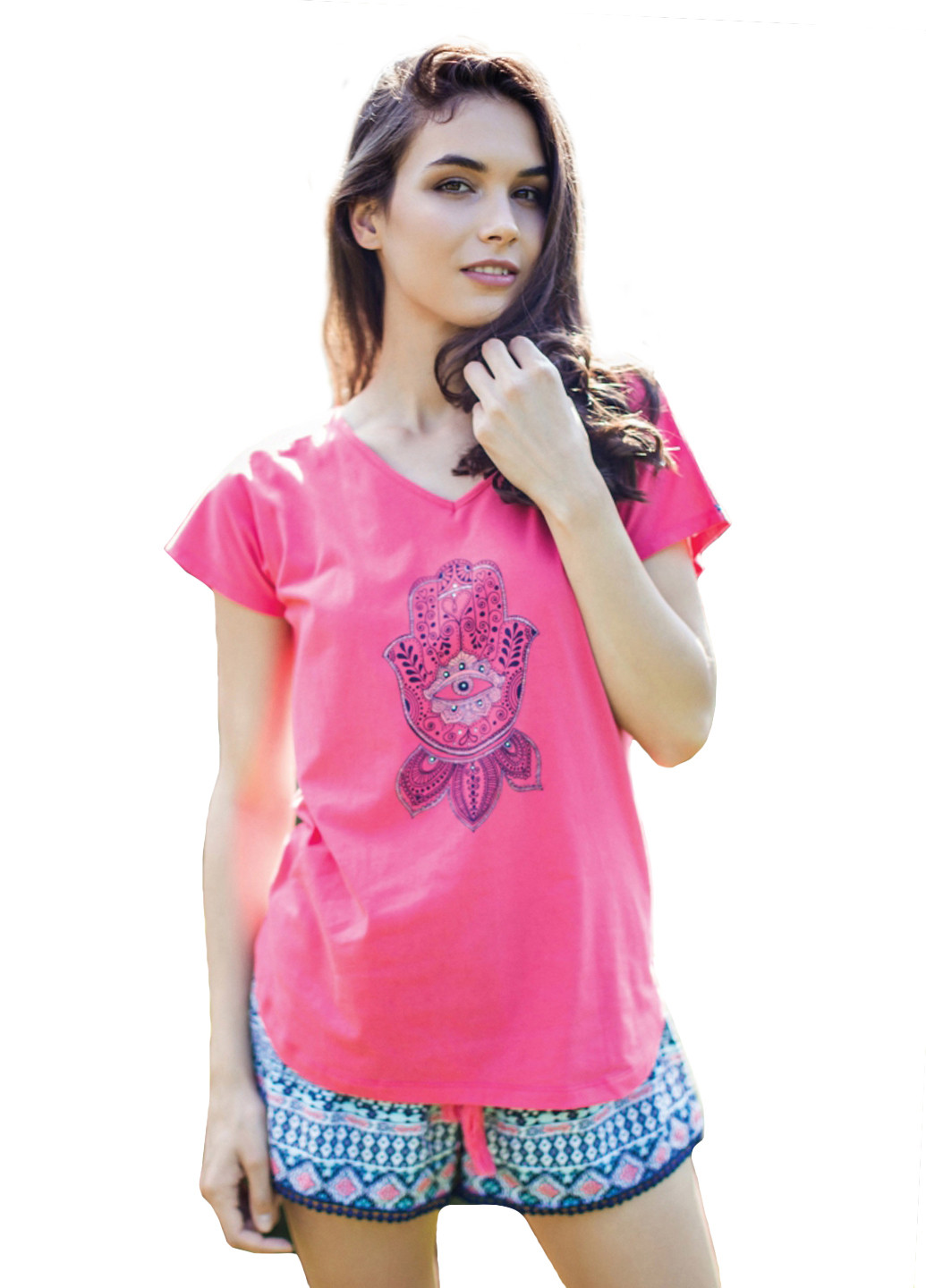Розово-лиловый демисезонный комплект (футболка, шорты) Key