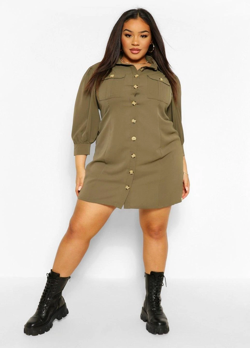 Оливковое (хаки) кэжуал платье Boohoo однотонное
