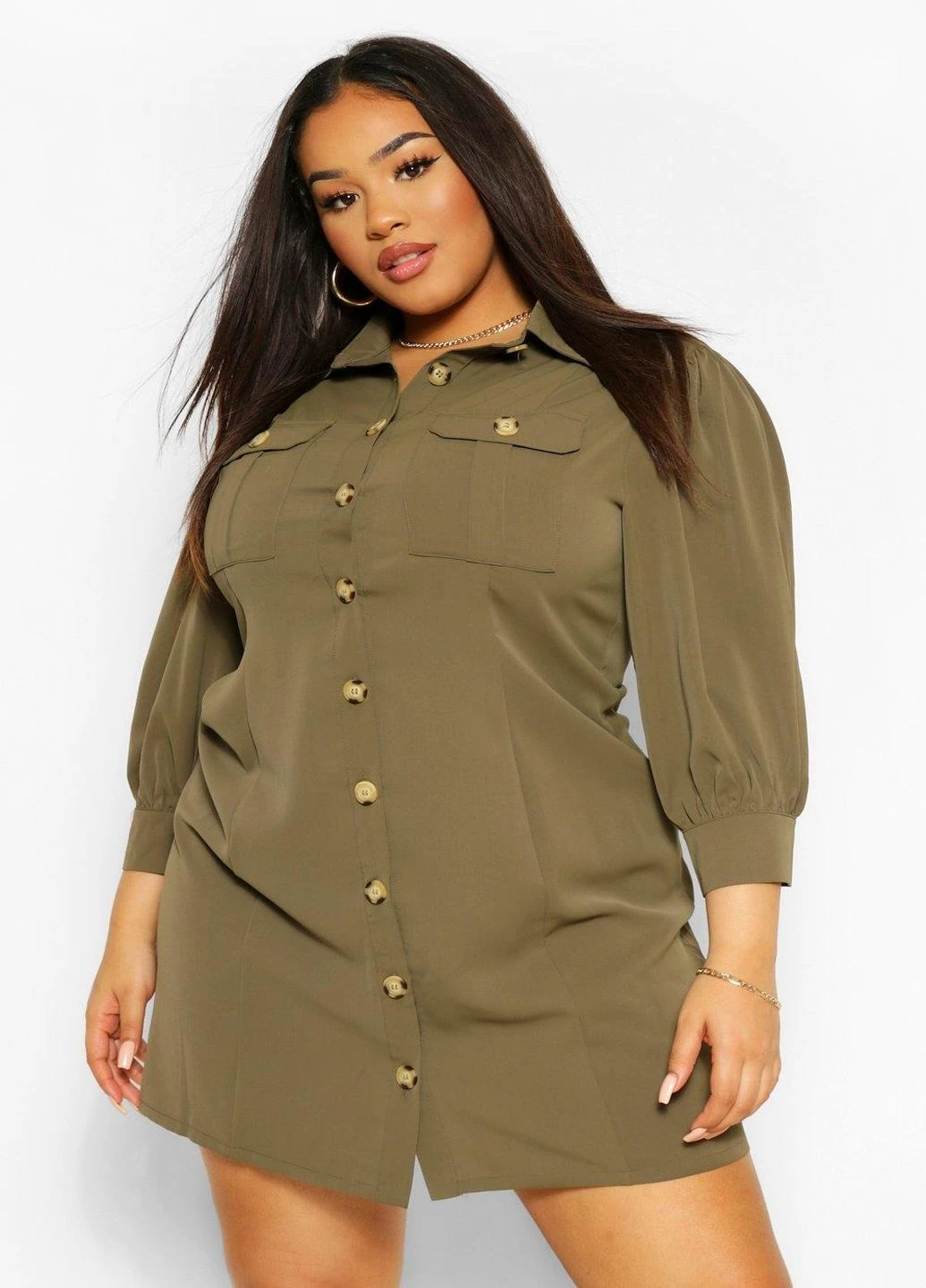 Оливковое (хаки) кэжуал платье Boohoo однотонное