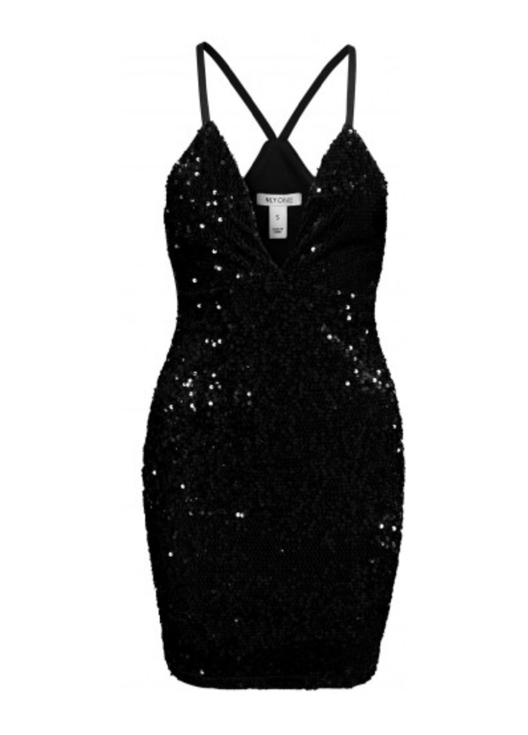 Чорна вечірня міні сукня в паєтки футляр NLY однотонна