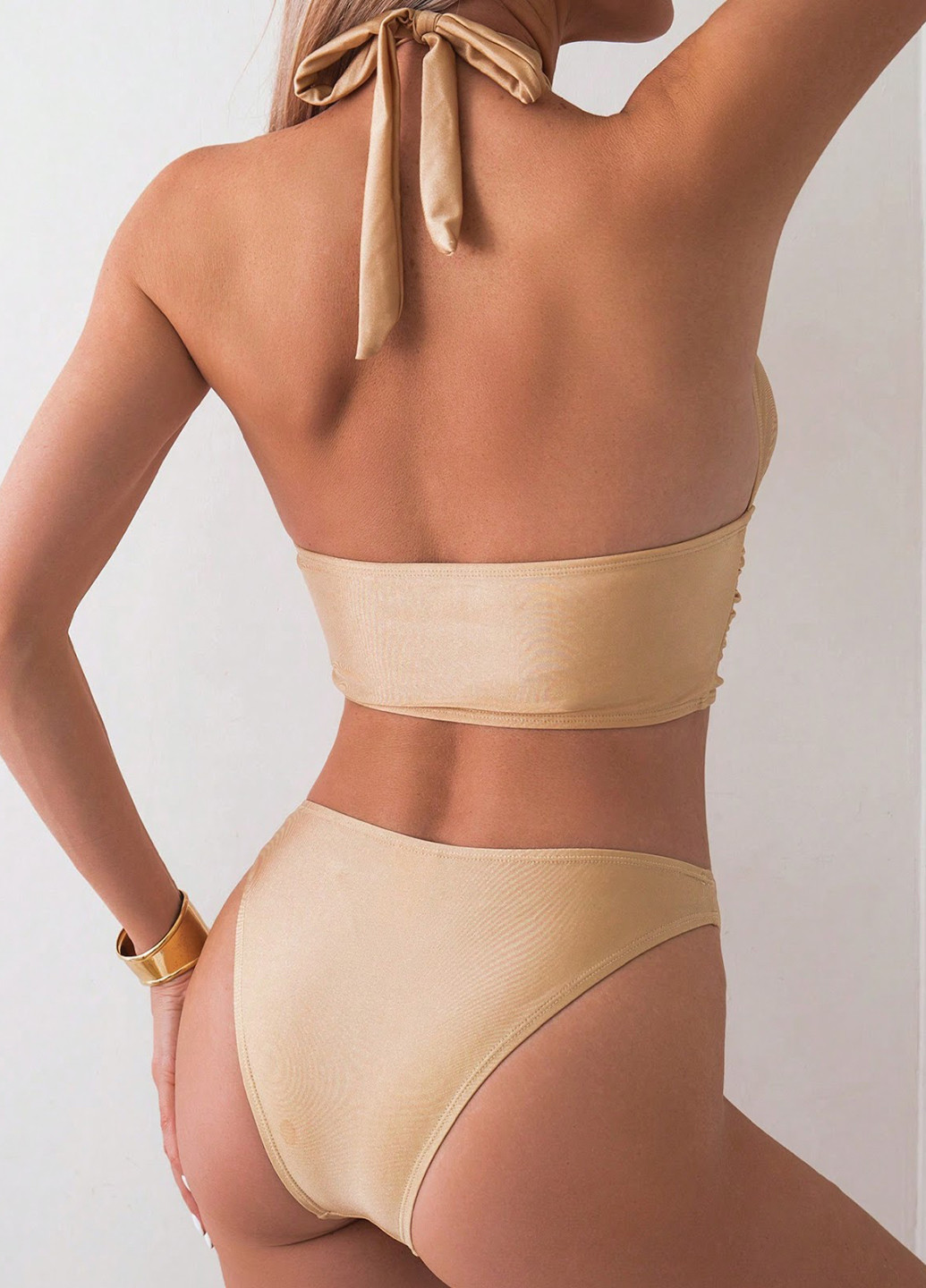 Бежевий літній купальник (ліф, труси) топ, роздільний SHEIN