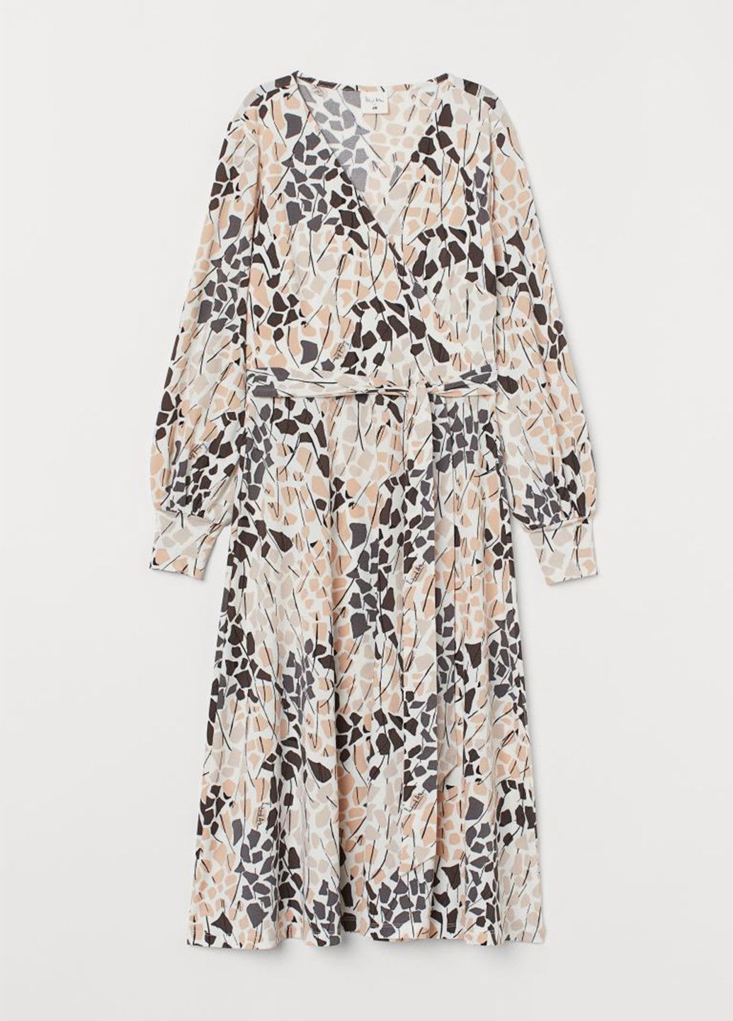 Комбинированное кэжуал платье на запах, клеш H&M с абстрактным узором
