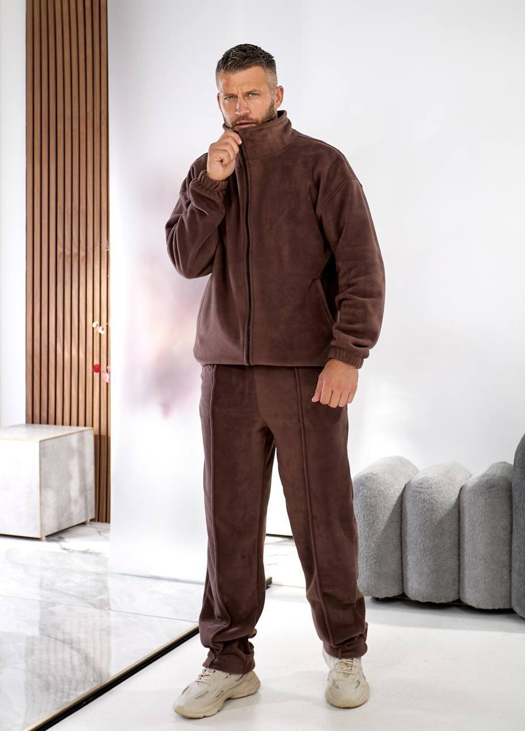 Коричневый демисезонный костюм (толстовка, брюки) брючный No Brand