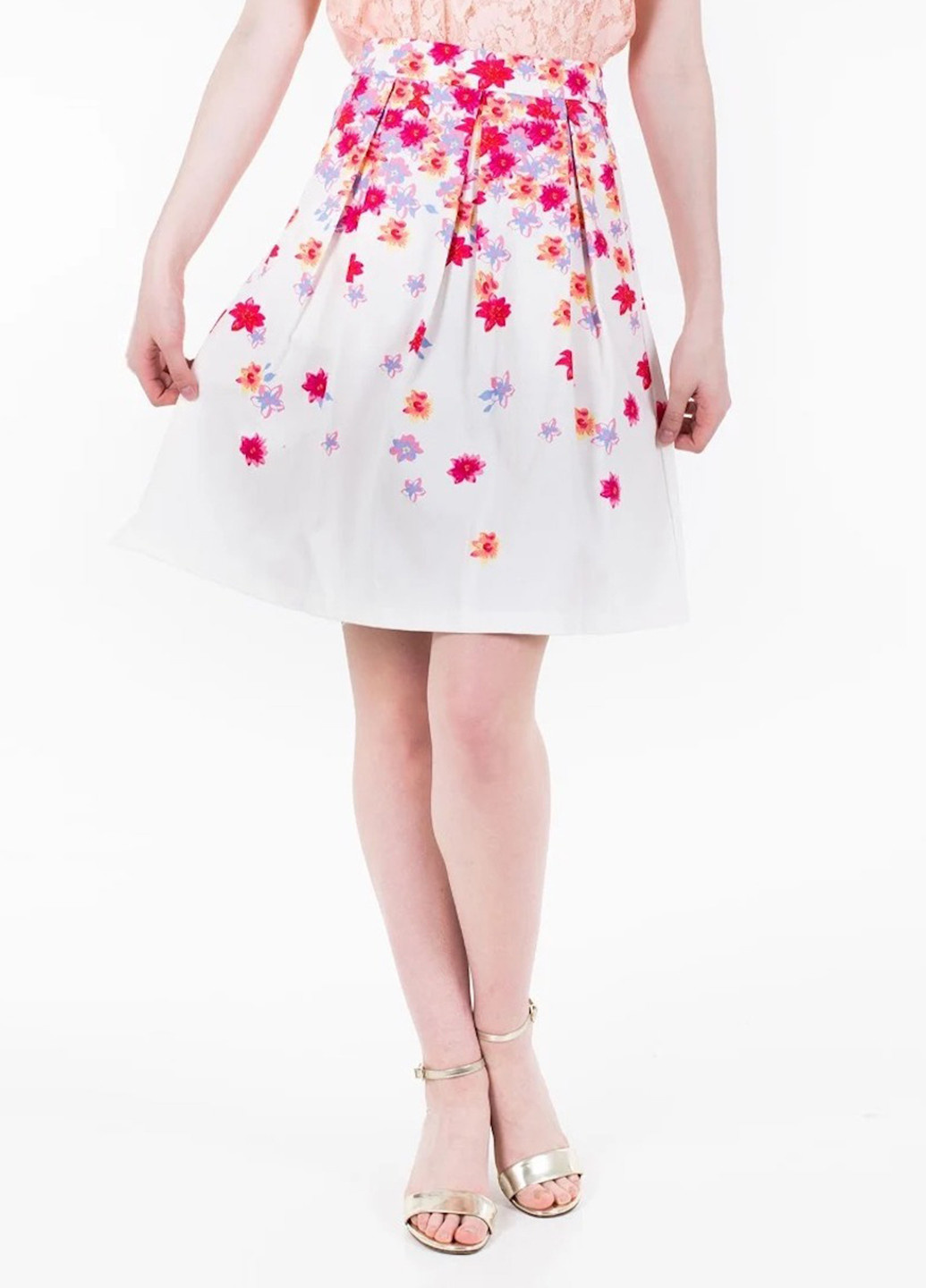 Белая кэжуал цветочной расцветки юбка Tom Tailor а-силуэта (трапеция)