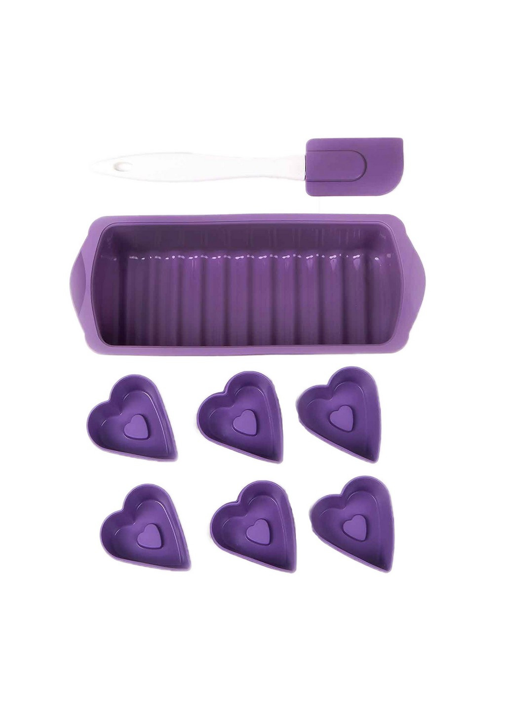 Набор форм силиконовых для выпечки фиолетовый (хлеба, мафины Сердце-6шт, лопатка) (MYS-40024) MysSilicone (216708607)