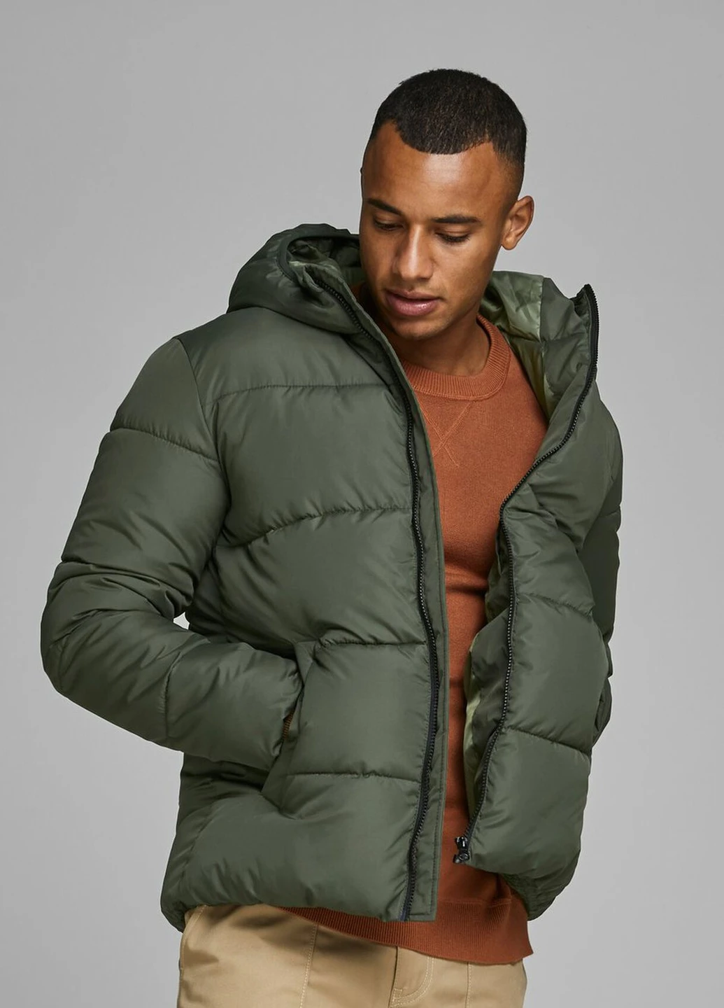 Оливковая (хаки) зимняя куртка JACK&JONES