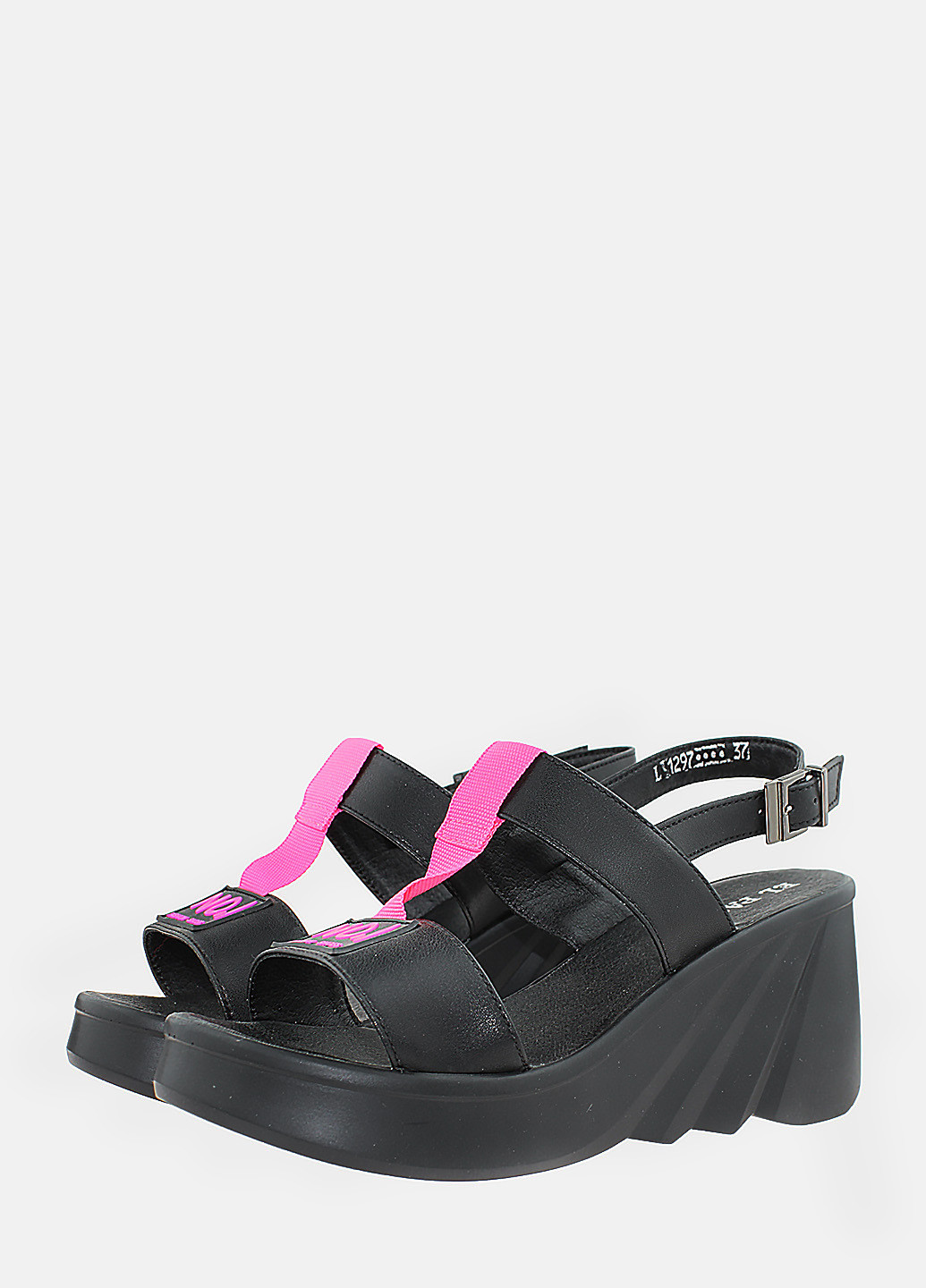 Черные босоножки re1297-1 черный-розовый El passo