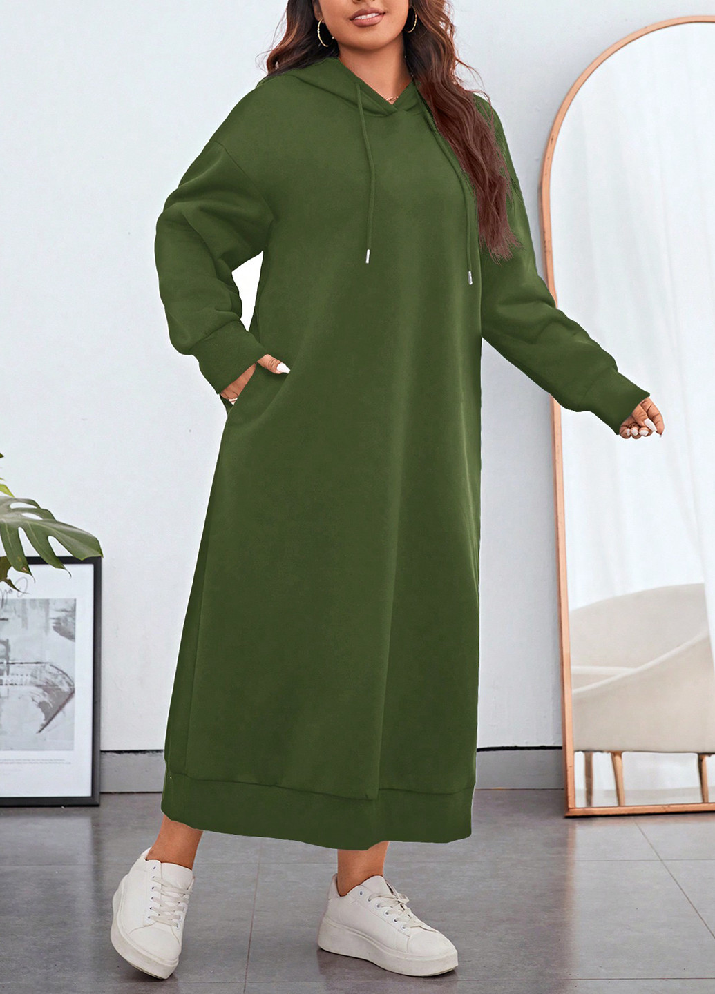 Зеленое спортивное, кэжуал платье платье-худи SHEIN однотонное