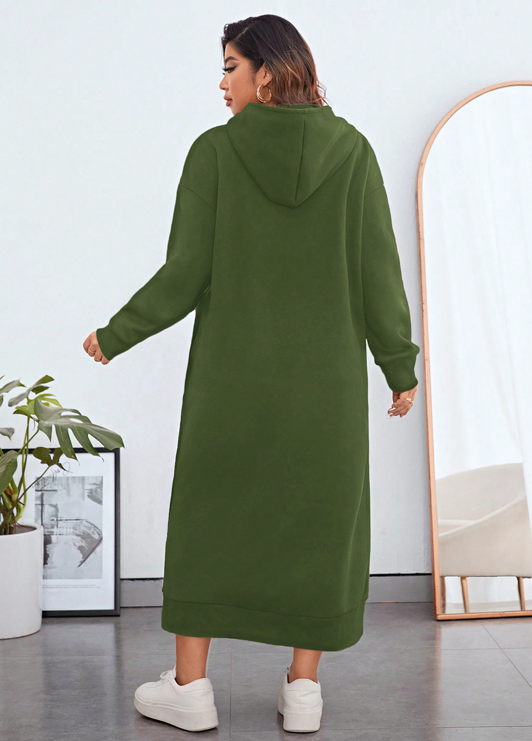 Зеленое спортивное, кэжуал платье платье-худи SHEIN однотонное