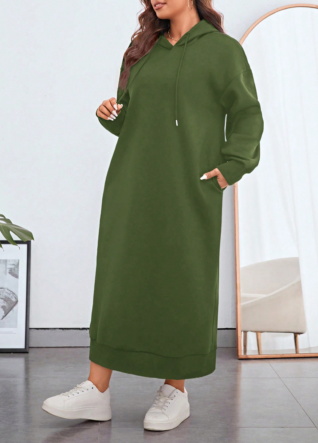 Зеленое спортивное, кэжуал платье платье-худи SHEIN однотонное