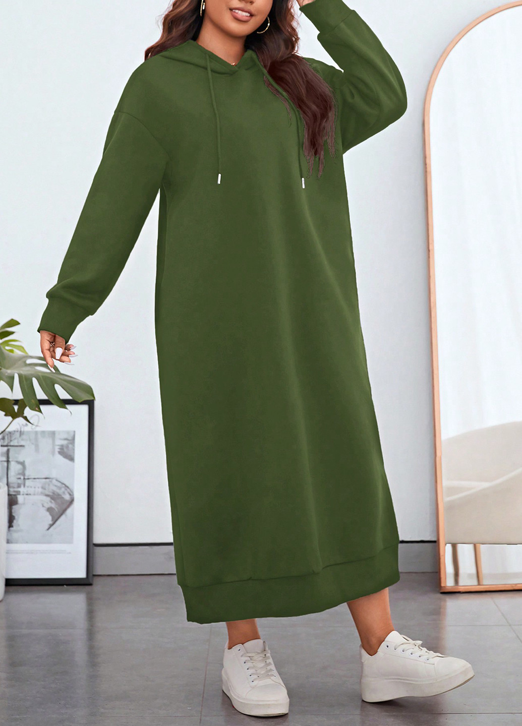 Зеленое спортивное, кэжуал платье платье-худи SHEIN однотонное