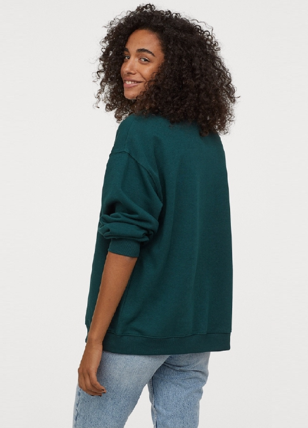 Свитшот H&M - Прямой крой надпись темно-зеленый кэжуал хлопок, полиэстер - (198938277)