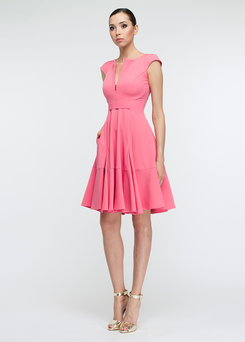 Розовое кэжуал платье клеш BGL