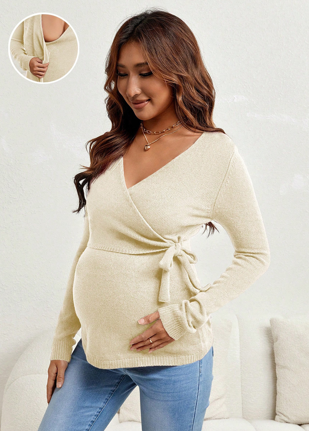 Молочний демісезонний пуловер для вагітних пуловер SHEIN