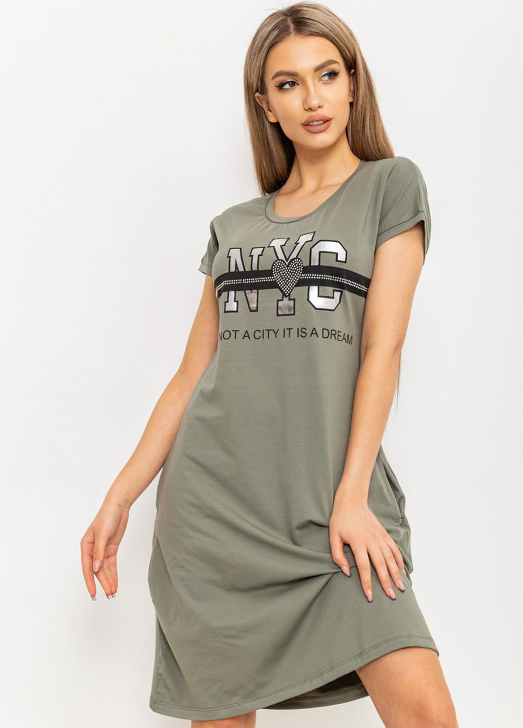 Оливковое домашнее платье платье-футболка Ager с надписью