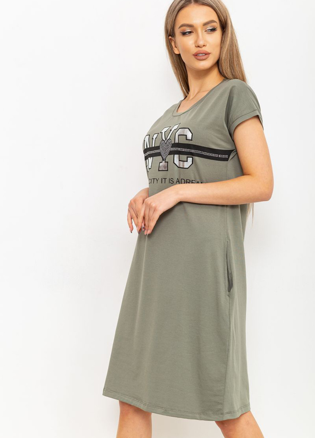 Оливкова домашній сукня сукня-футболка Ager з написами