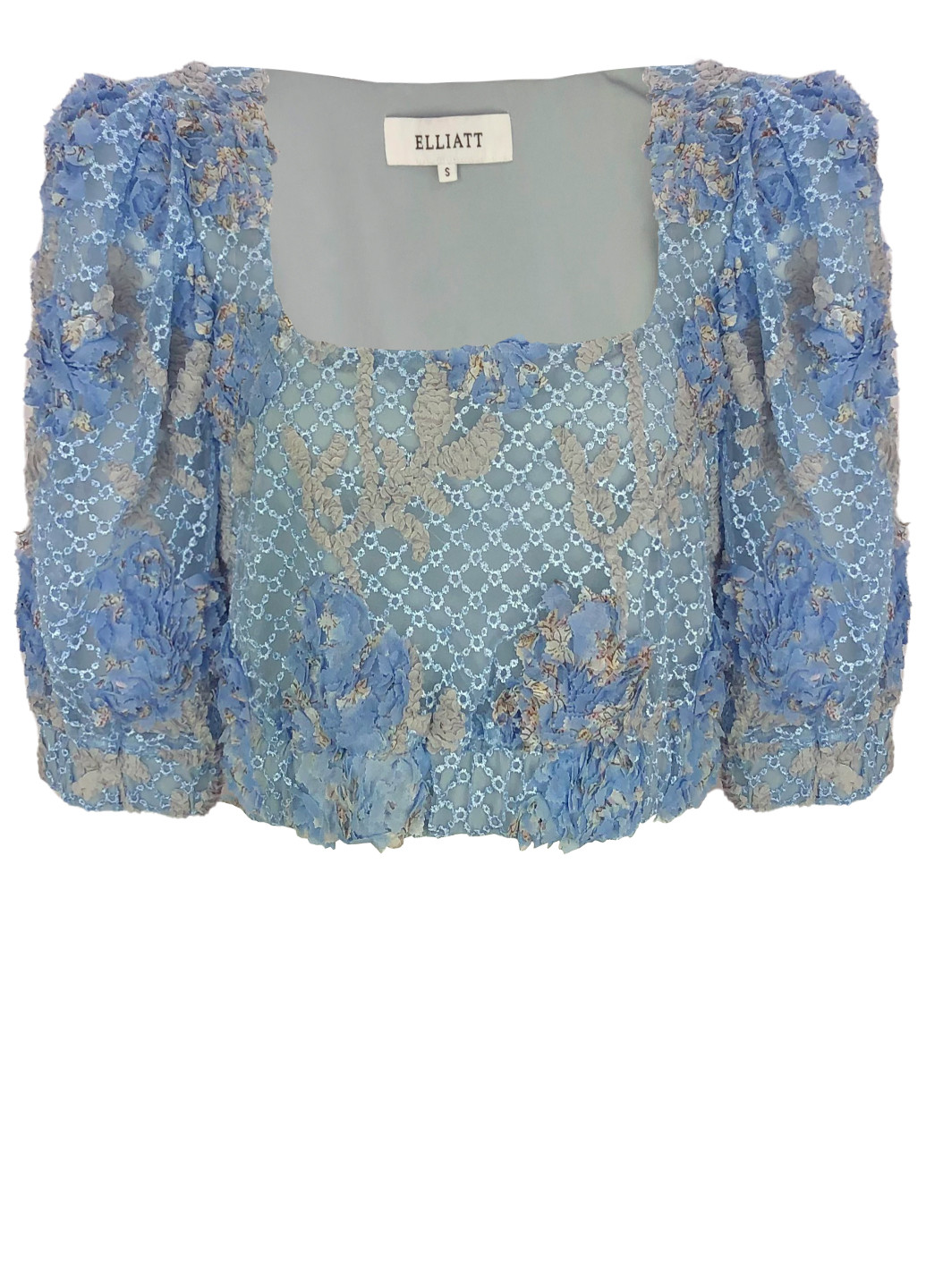 Блакитна літня укорочена блузка-топ з пишними рукавами Elliatt