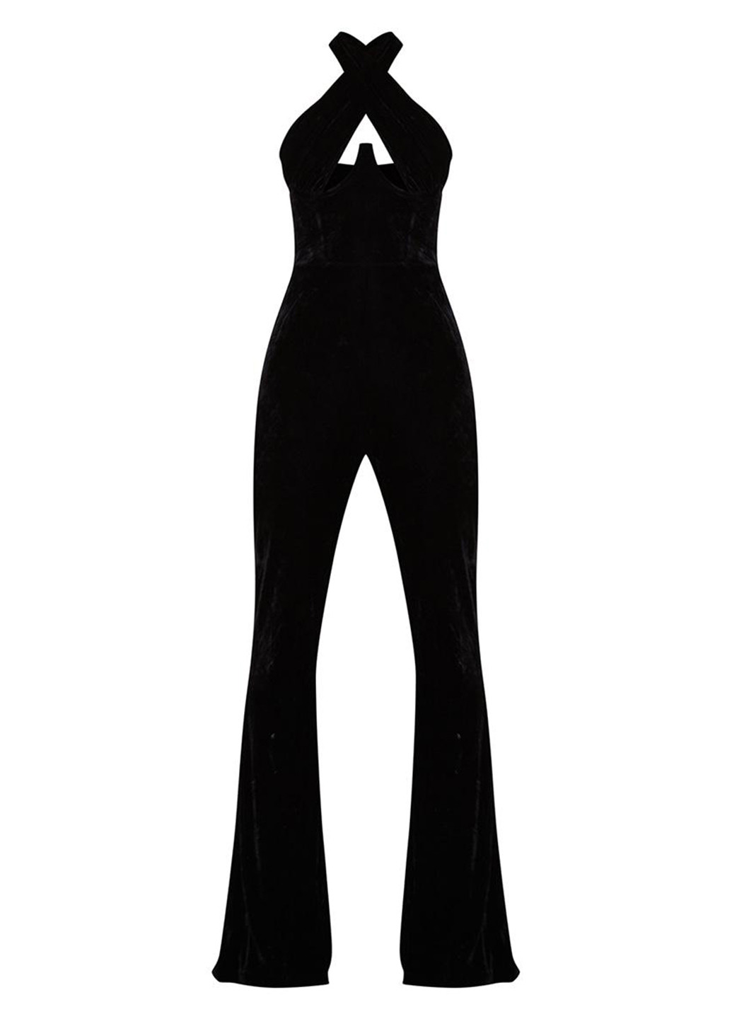 Комбинезон PrettyLittleThing комбинезон-брюки однотонный чёрный кэжуал полиэстер, велюр