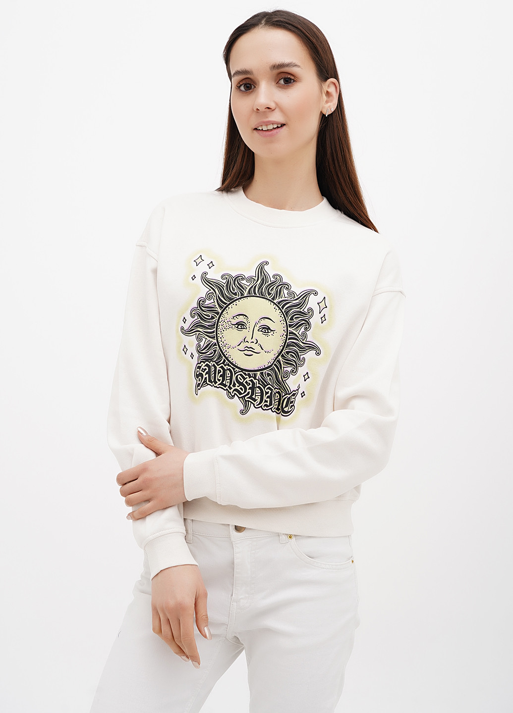 Кремовый свитшот H&M рисунок без декора (315732809)