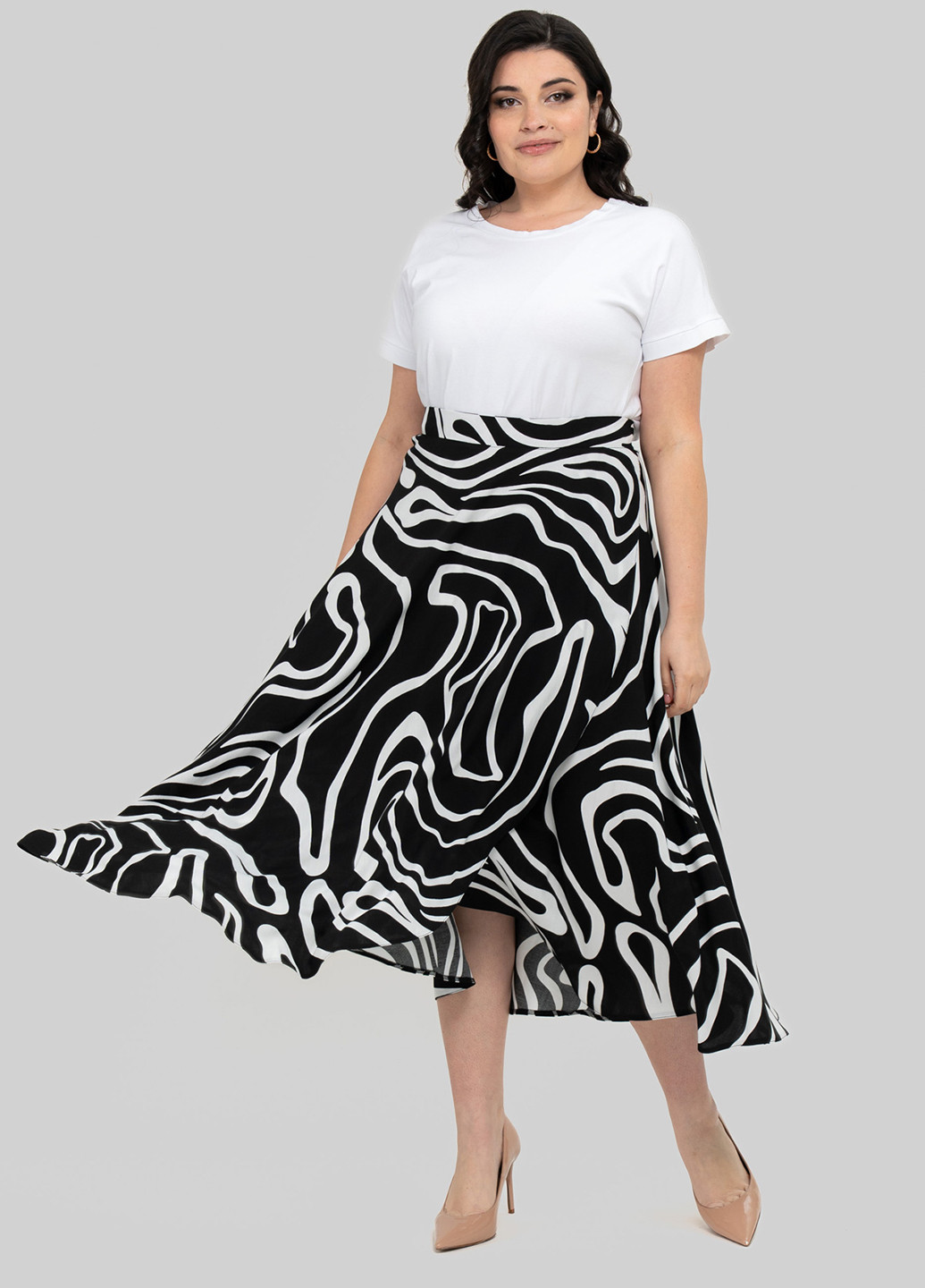 Черно-белая кэжуал с анималистичным узором юбка A'll Posa клешированная, на запах