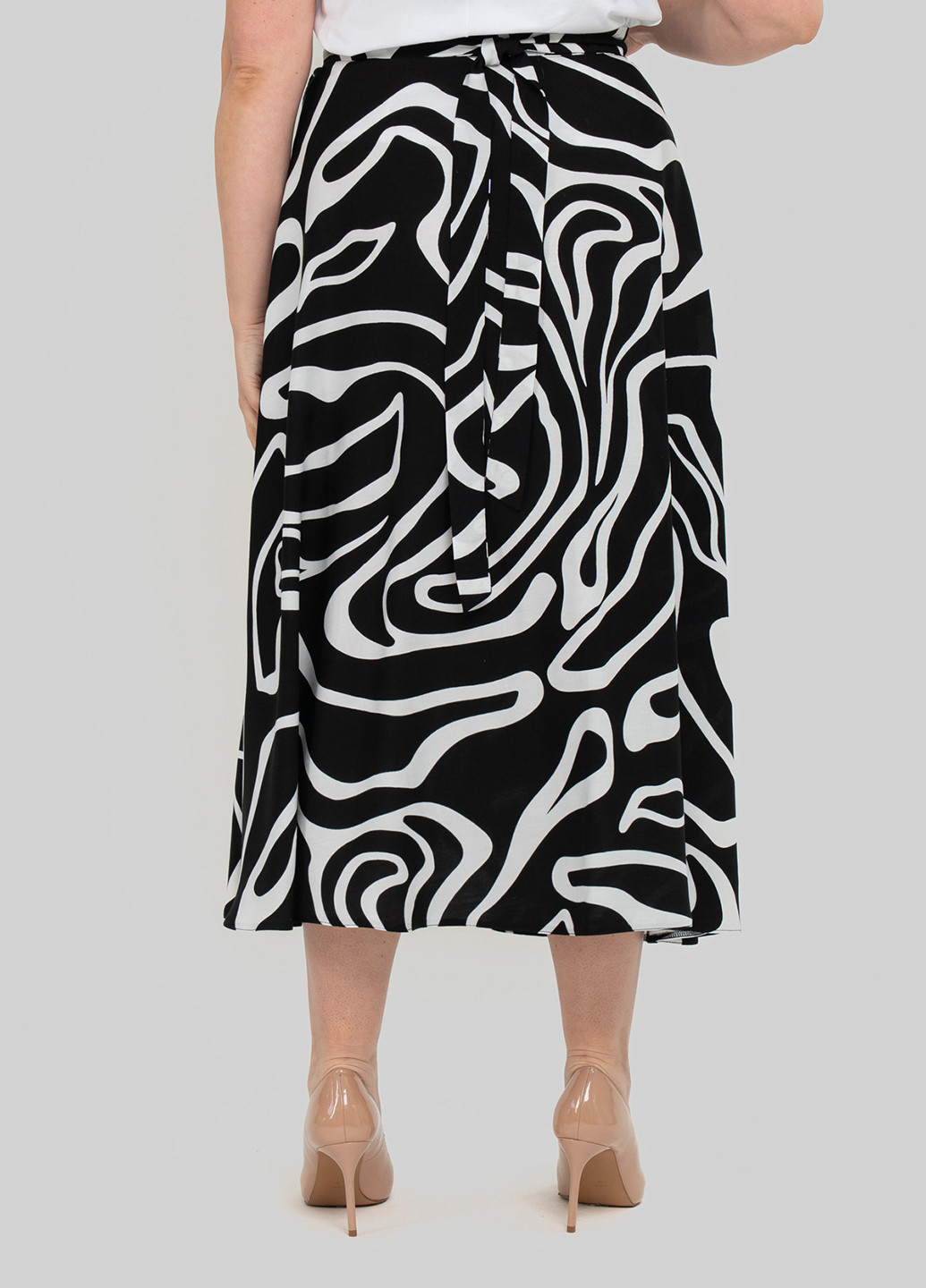 Черно-белая кэжуал с анималистичным узором юбка A'll Posa клешированная, на запах