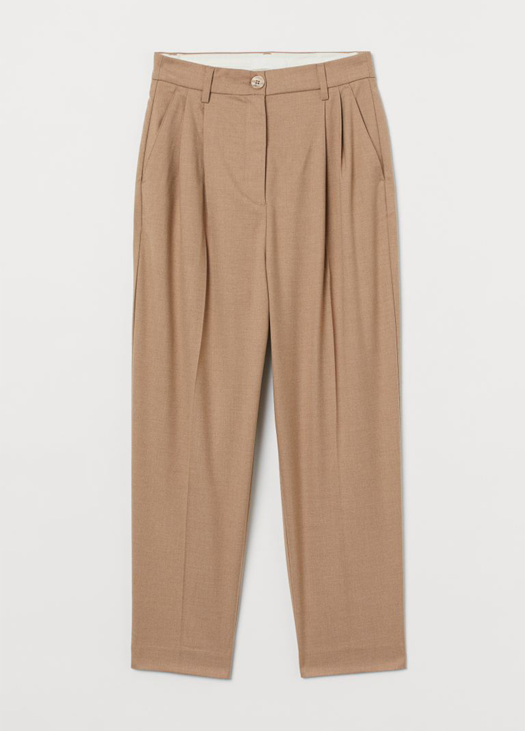 Темно-бежевые кэжуал демисезонные укороченные, зауженные, каррот брюки H&M