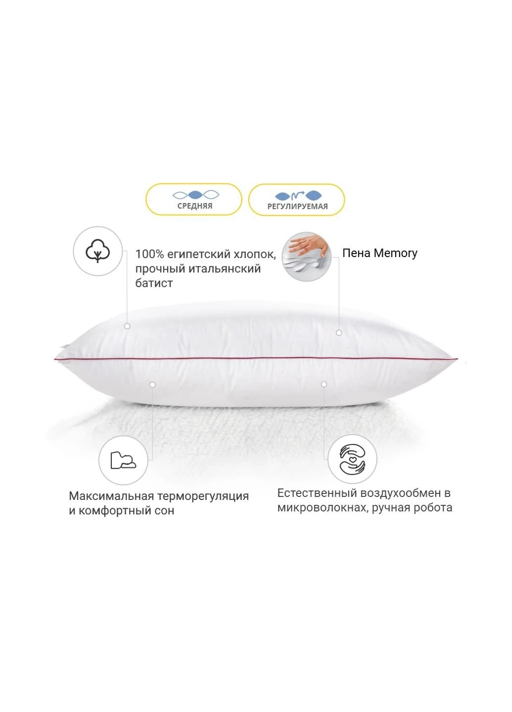 Подушка 1496 DeLuxe Hand Made memory effekt Средняя 50х50 см (2200003263701) Mirson (254073217)