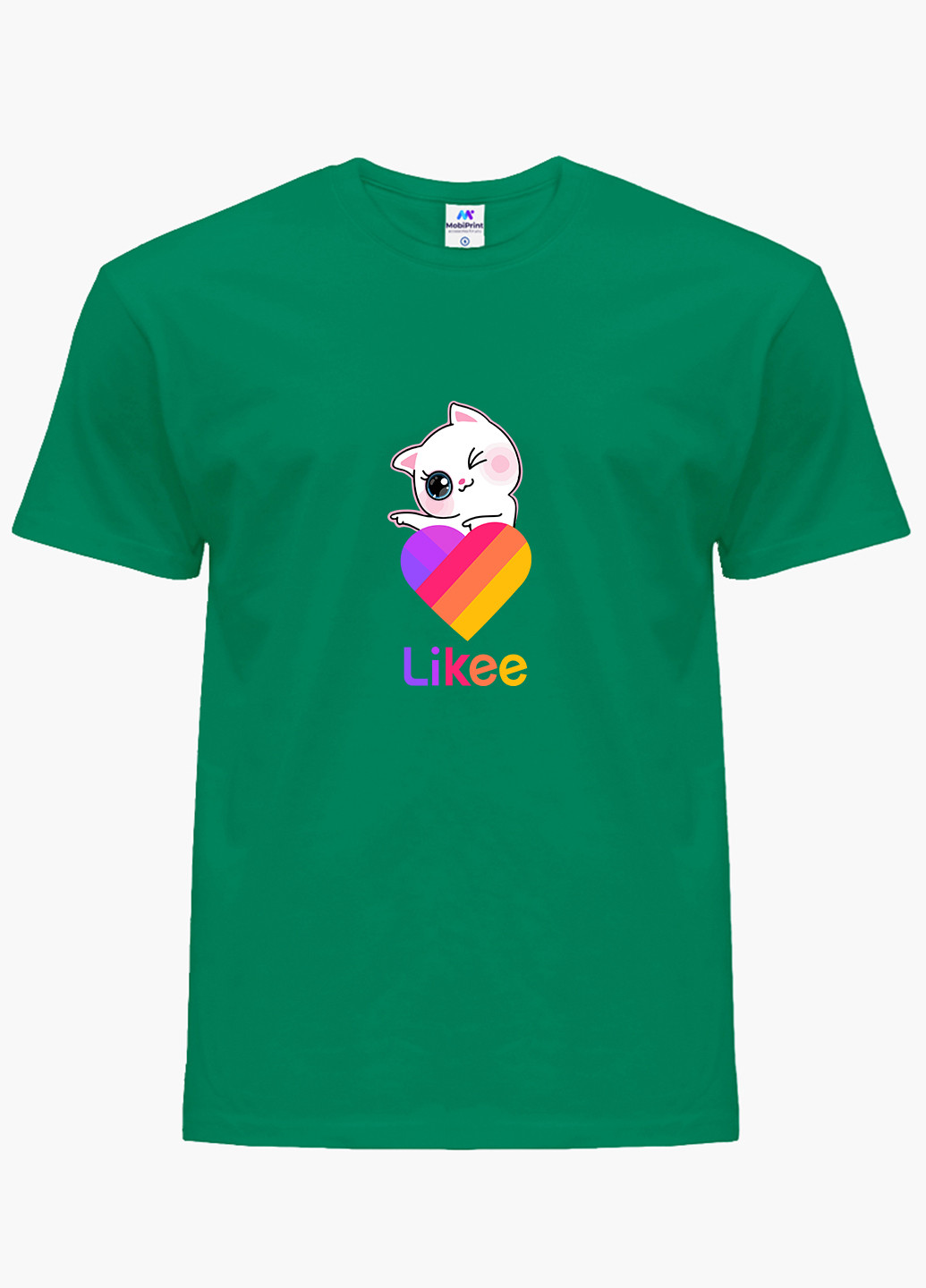Зеленая демисезонная футболка детская лайки котик (likee cat)(9224-1595) MobiPrint