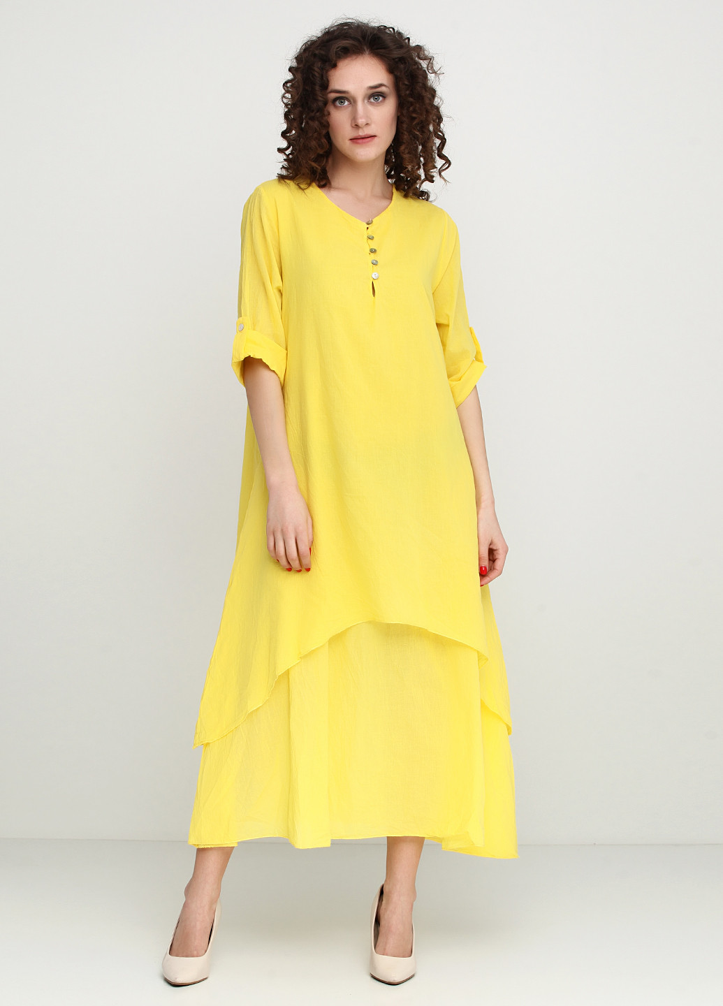 Желтое кэжуал платье Fashion однотонное