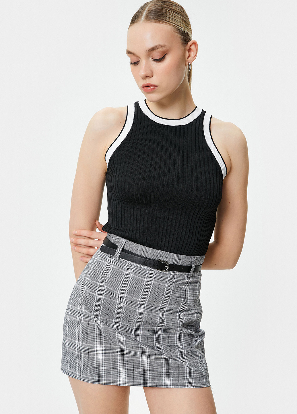 Черно-белая кэжуал в клетку юбка KOTON