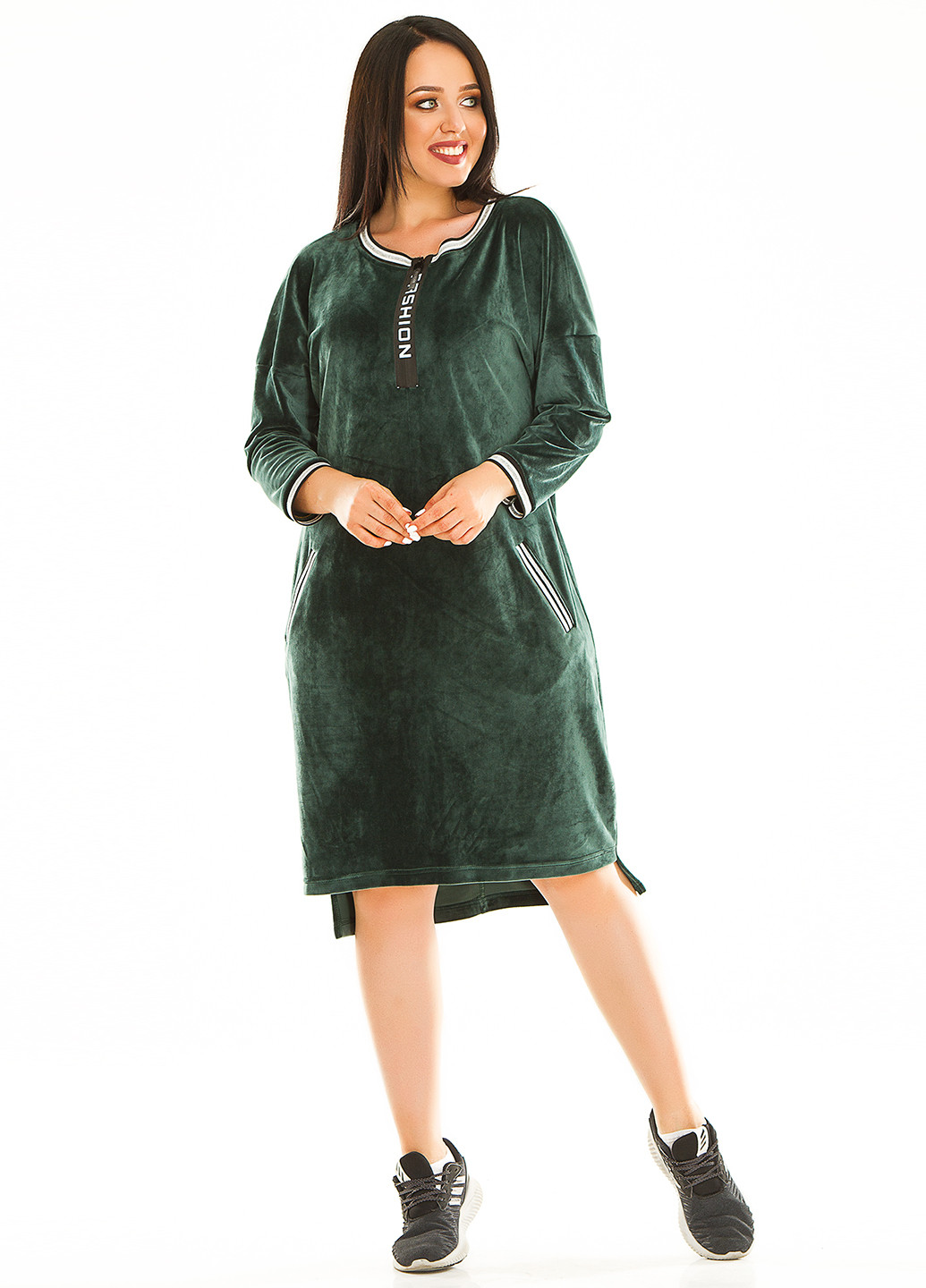 Бутылочное зеленое кэжуал платье Primyana однотонное