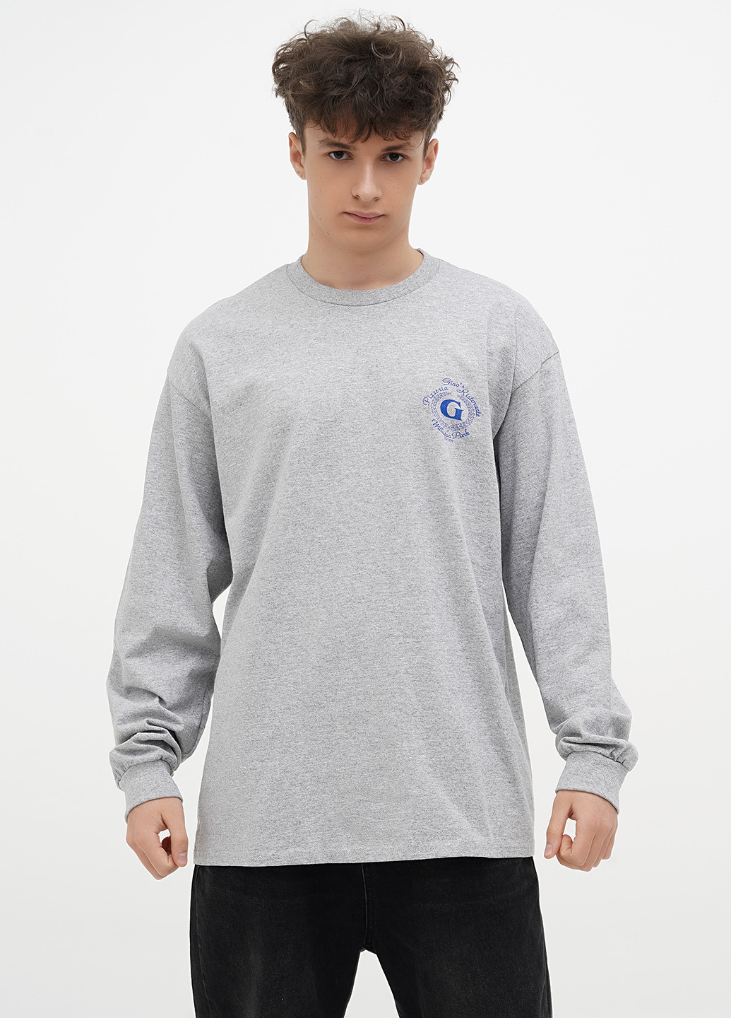 Лонгслів Gildan малюнок світло-сірий кежуали трикотаж, бавовна