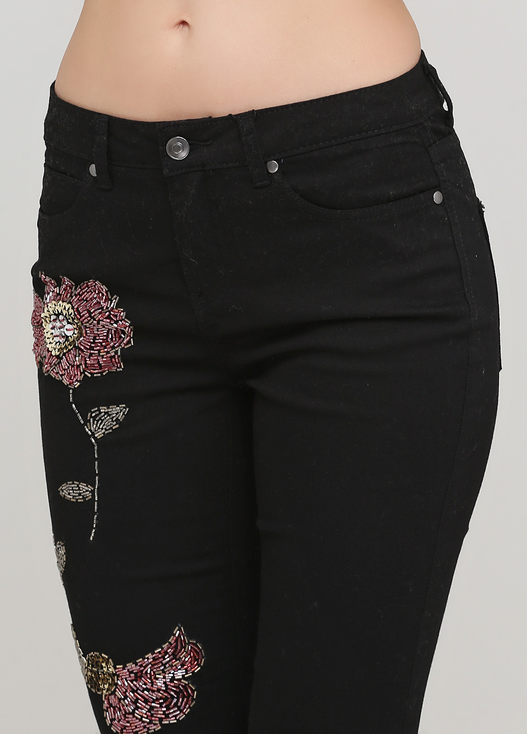 Черные джинсовые демисезонные зауженные, укороченные брюки Heine