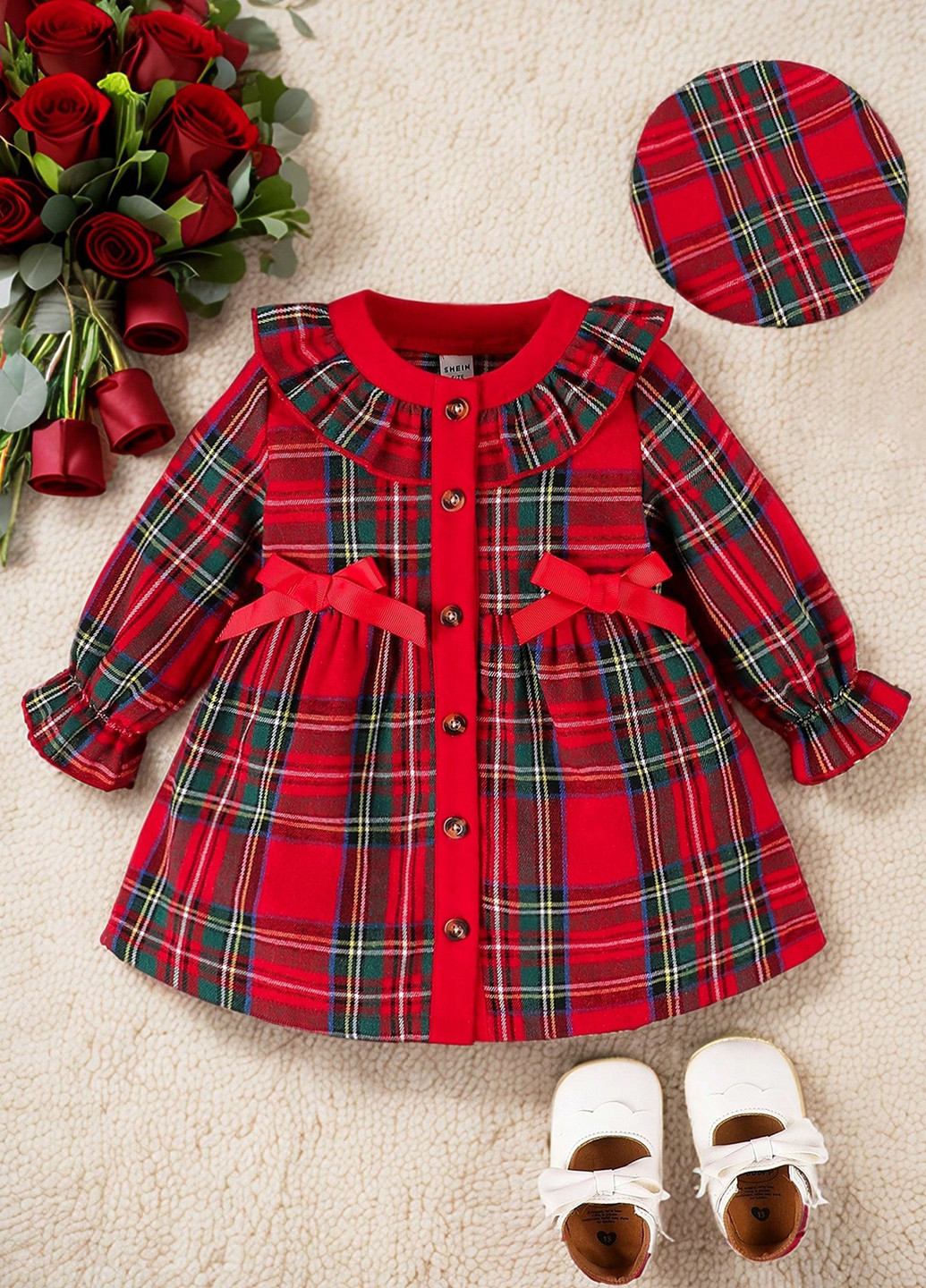 Красный демисезонный комплект (платье, берет) SHEIN