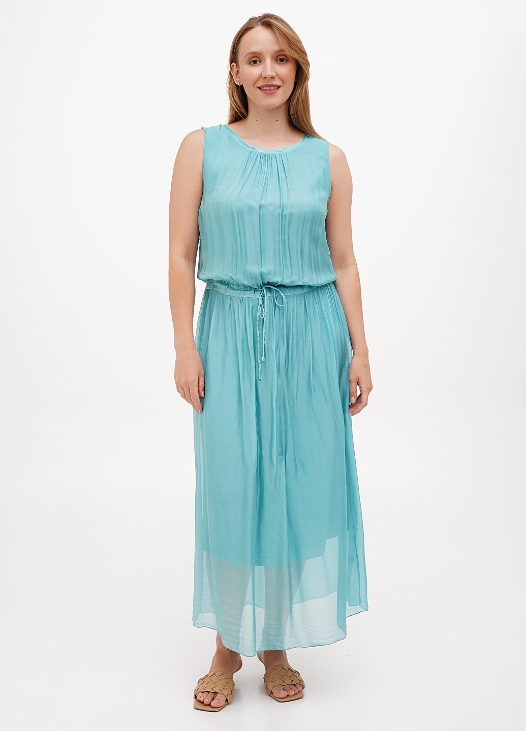 Бирюзовое кэжуал платье Pura Seta однотонное